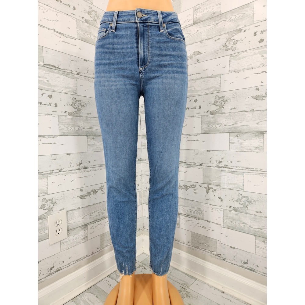 Paige Hoxton Slim Jeans Bella Blu Distressed High Rise Raw Hem 28 7064F50-799